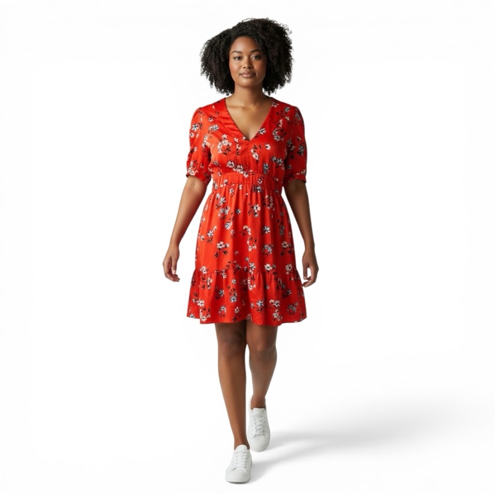 Jill Jill Stuart Red Floral V-Neck Fit & Flare 
Size 12